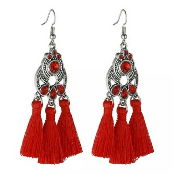 Jewelry - Red Crystal Tassel Earrings